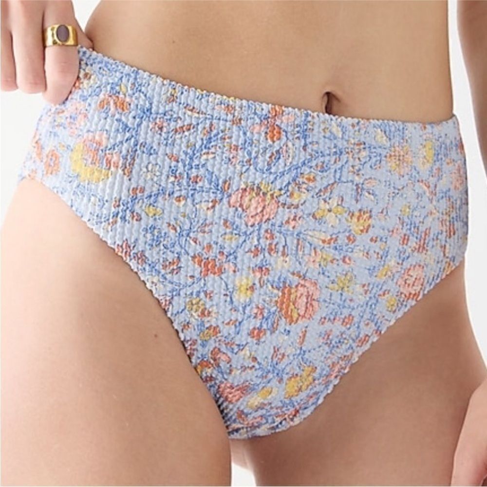 J Crew floral blue scrunchie high rise bikini bottoms size 3X